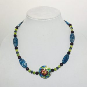 Cloisonne, Agate, Pearl, Shell and Crystal Necklace