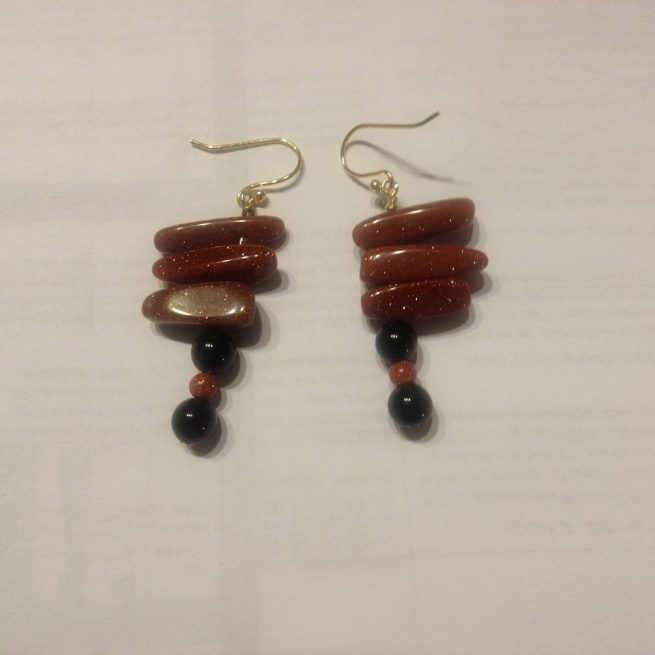 Earrings made with Back Onyx and Goldstone
