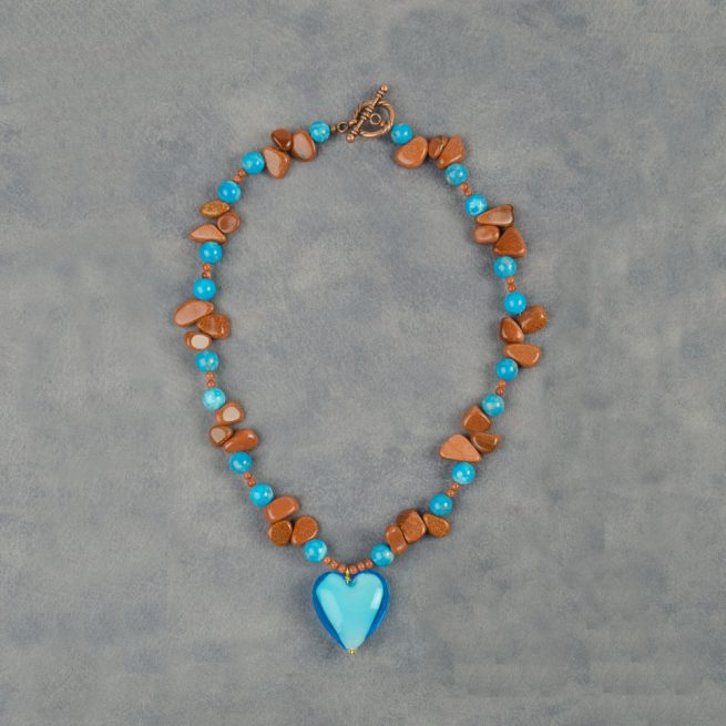 Necklace made with Goldstone and Magnesite