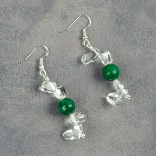 Earrings made with crystals and green jade