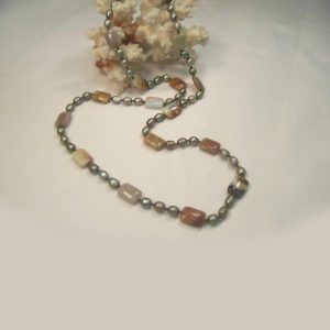 Necklace made with Amazonite stone and Fresh Water Pearls