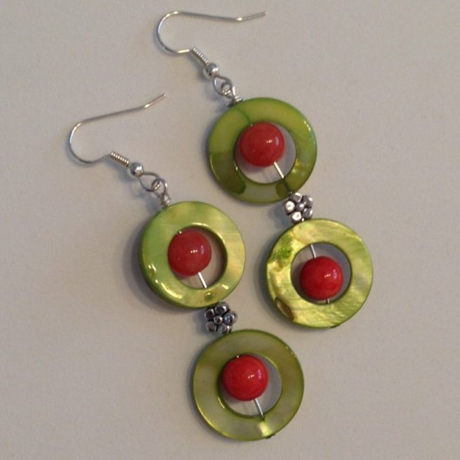 Earrings made out of Shell and Coral