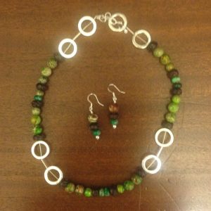 Necklace and earrings made with Imperial Jasper and Wood