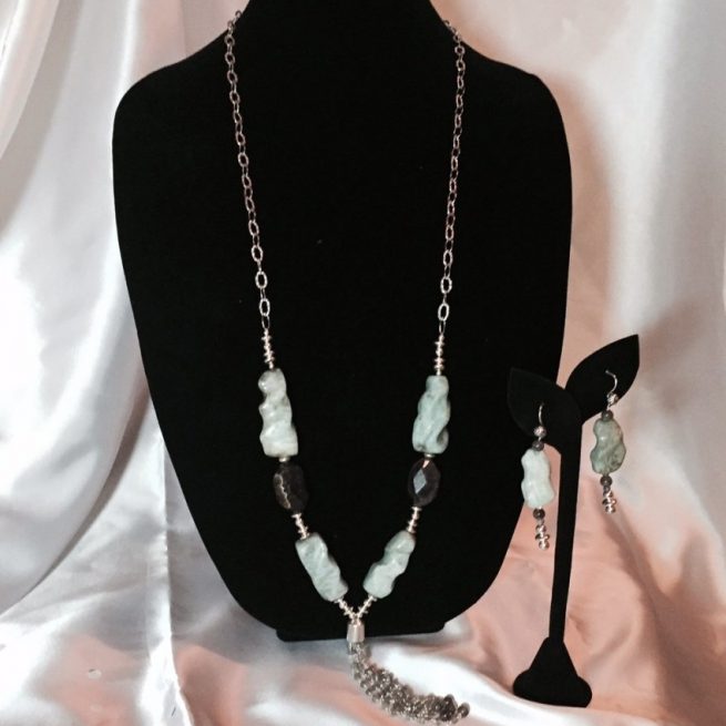 Amazonite, Labradorite, Sunstone and Sterling Silver Necklace and Earrings