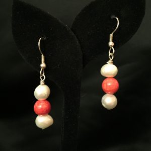 Earrings made with Pearls and and Coral