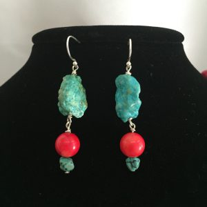Earrings made with Turquoise and Coral