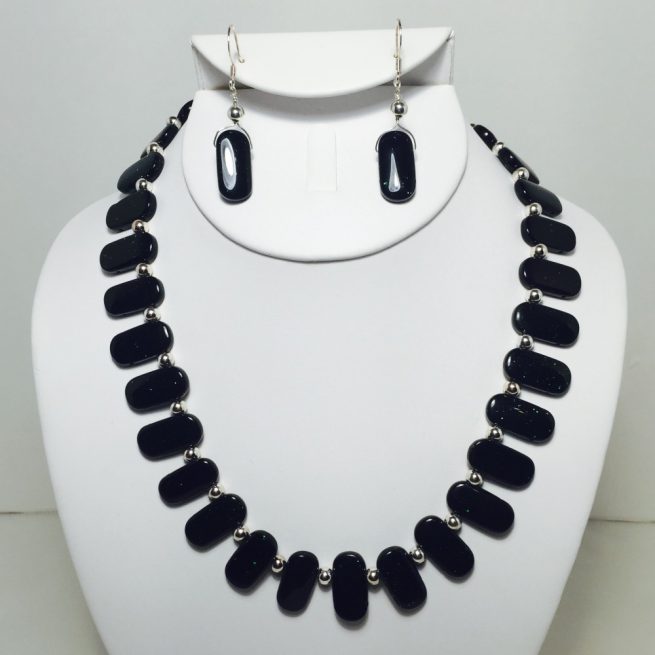Goldstone and Silver Plate Necklace and Earring Set