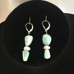 Earrings made with Larimar, Amethyst, Aquamarine, Pearl and Silver