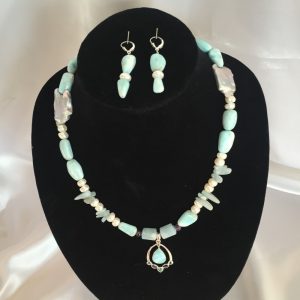 Set made with Larimar, Amethyst, Aquamarine, Pearl and Silver