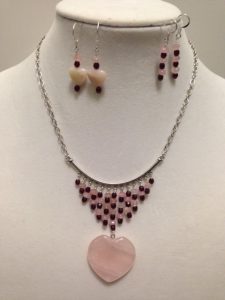 Set made with two different earrings; made with Heart earrings made with Earrings made with Rose Quartz, Crystals, Silver and Pink Opal