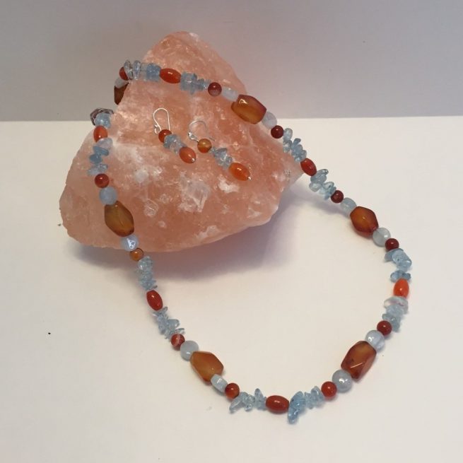 Set made with Aquamarine, Agates, and Silver Plate