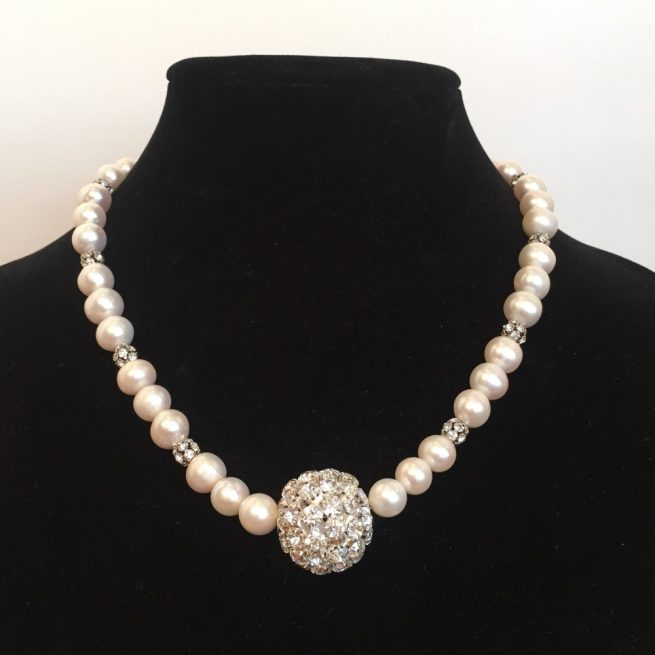 Pearl, Crystal and Sterling Silver Necklace