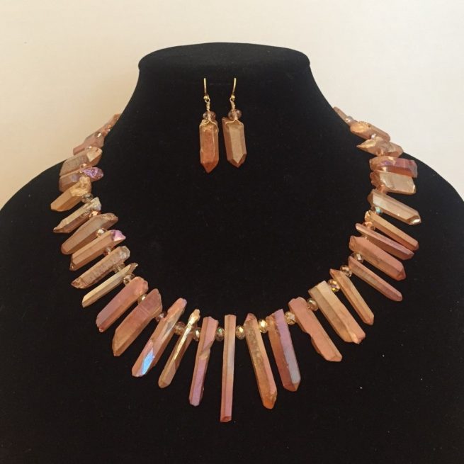 Neckalce and Earrings made with Quartz, Crystals and Gold Filled Plate