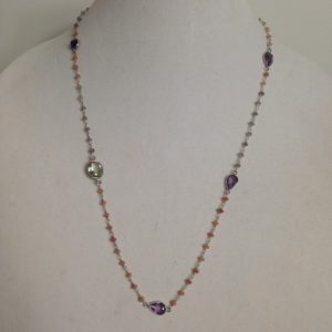 Neckalce made with Amethyst, Peridot, and sterling Silver