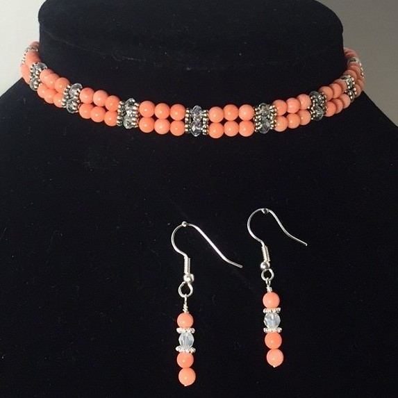 Coral Choker and Earrings children's set