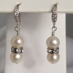 Earrings made with Fresh Water Pearls, Swarovski Crystals, and Sterling Silver