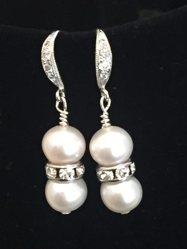 Freshwater Pearls, Swarovski Crystals and Sterling Silver Earrings