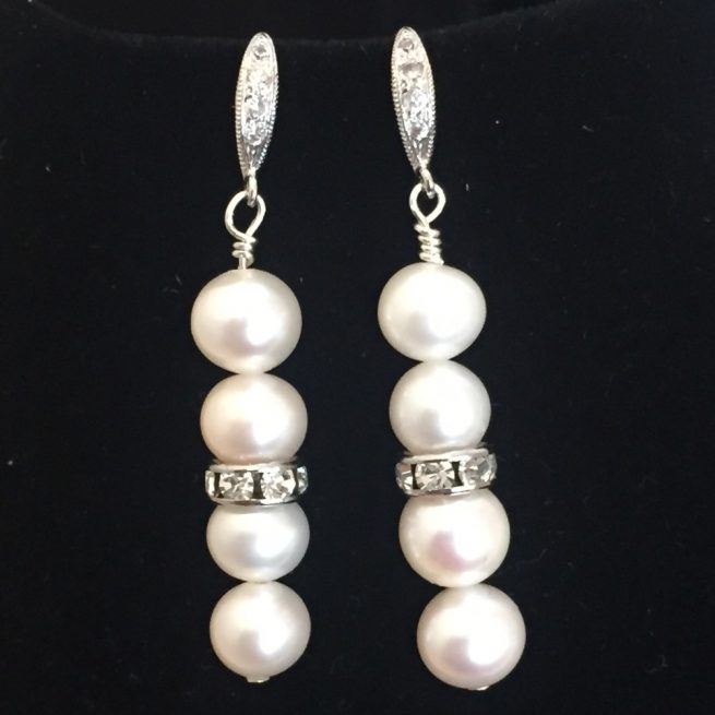 Freshwater Pearls, Swarovski Crystals and Sterling Silver earrings