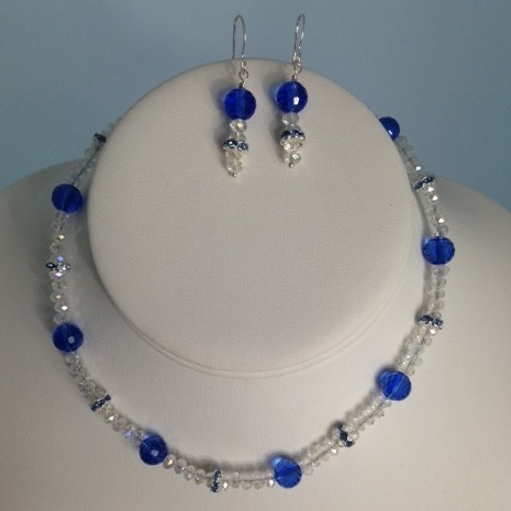 Crystal and Silver Plate Necklace and Earrings Set for Children
