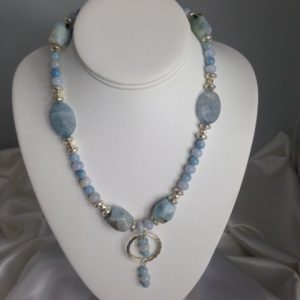 Necklace made with Aquamarine, Chalcedony and Sterling Silver