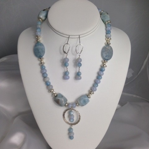 Set made with Aquamarine, Chalcedony, and Sterling Silver