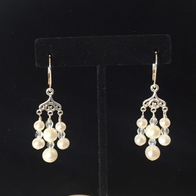 Freshwater Pearls, Swarovski Crystals, Sterling Silver Earrings