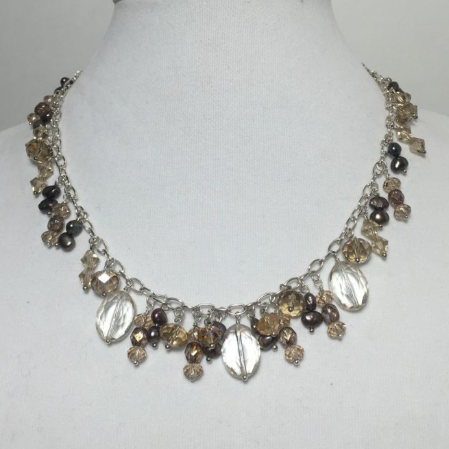 Necklace made out of crystals and freshwater pearls