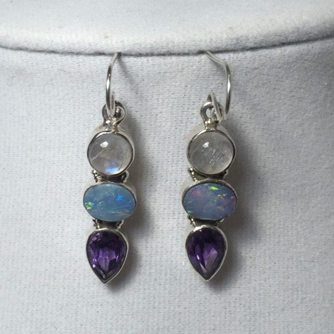 Angelite, Aquamarine, Amethyst, Opal, Peridot and Moonstone earrings