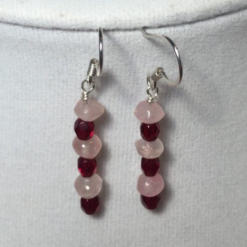 Earrings made with made with Rose Quartz, Crystals, Silver and Pink Opal