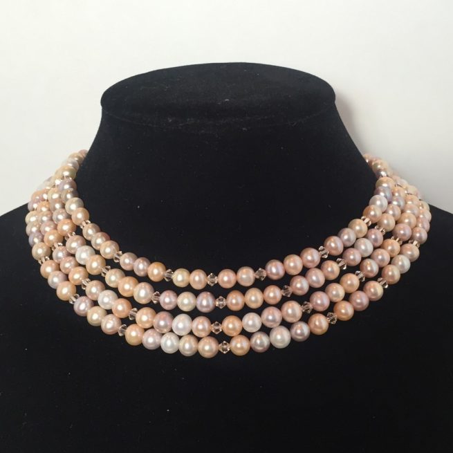 Necklace made with pearls and crystals