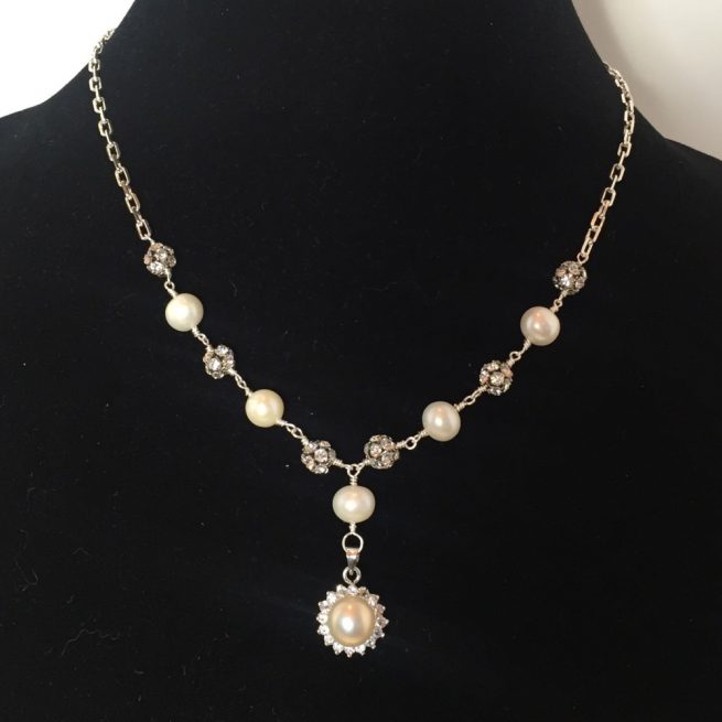 Neckalce made with Pearls, Swarovski Crystals and Sterling SIlver