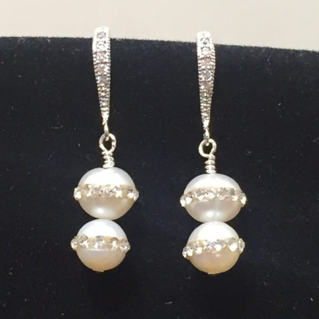 Double Pearl earrings made with Pearls and Crystals