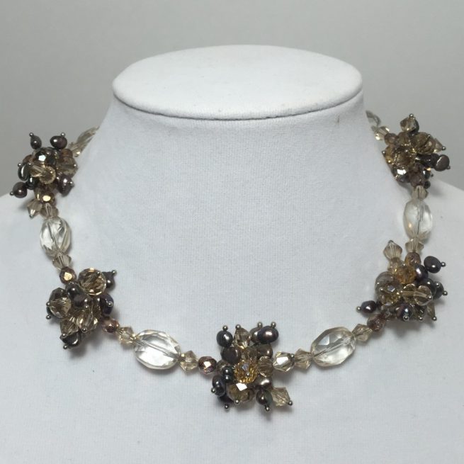 Necklace made with Crystals, Pearls and Silver Plate