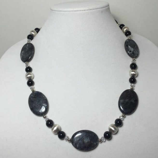 Necklace made with Labradorite, Tourmaline, Black Onyx, Crystals and Sterling Silver