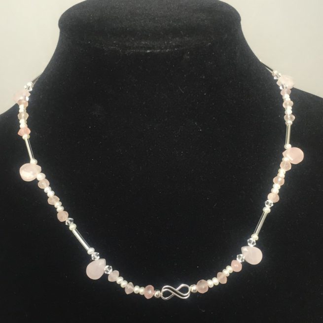 Necklace made with Crystals, Pearls, Sterling Silver and Rose Quartz