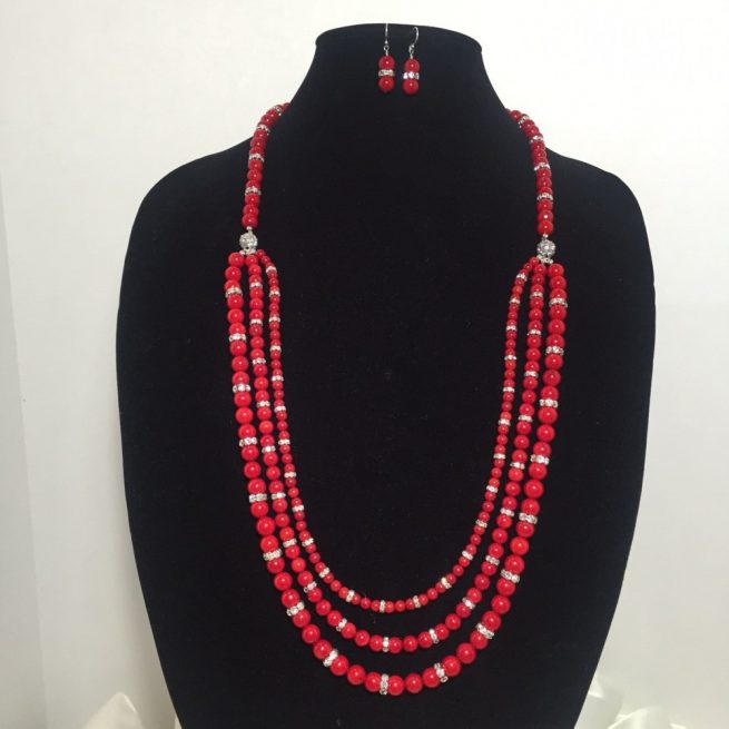 Set made with Coral, Crystals and Sterling Silver