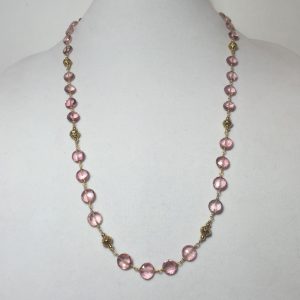 Necklace made with Pale Pink Quartz and Gold Plate