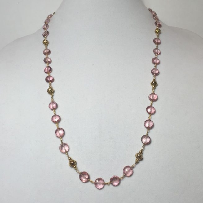 Necklace made with Pale Pink Quartz and Gold Plate