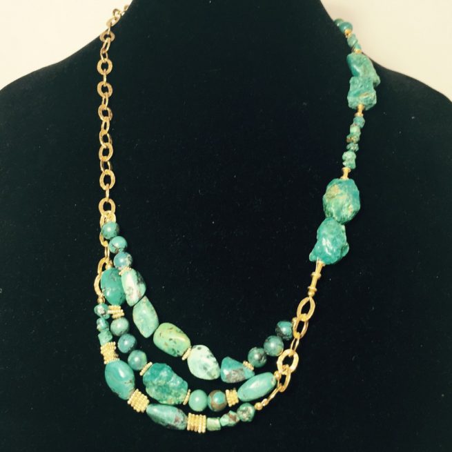 Turquoise and Gold Plate Asymmetrical necklace