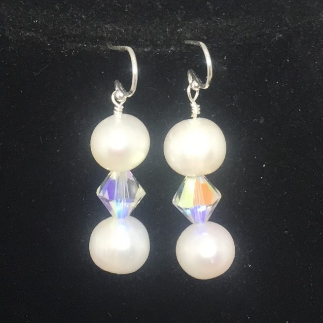 freshwater pearls and Swarovski crystal earrings