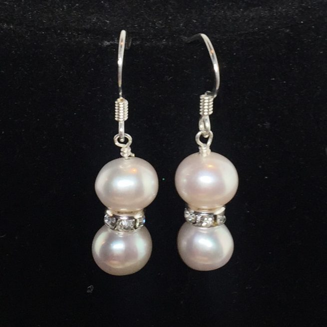 Fresh Water Pearls, Crystal and Silver Earrings