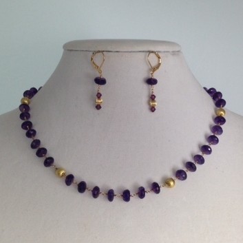 Amethyst Gold Necklace and Earrings