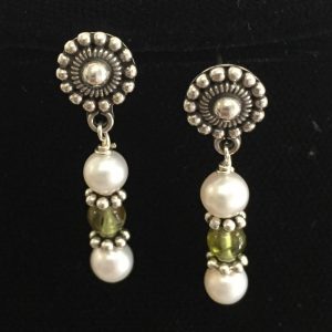 Freshwater pearls, Peridot and sterling silver earrings