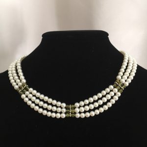 Freshwater pearls, Peridot and sterling silver necklace