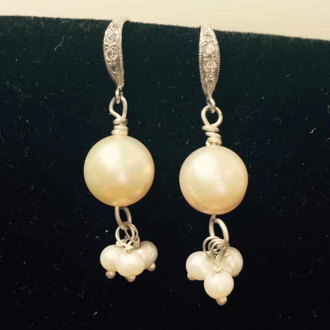 Pearl, Crystal and Sterling Silver Earrings