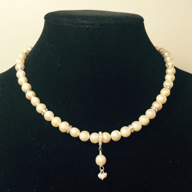 Pearls, Crystals and Sterling Silver Necklace