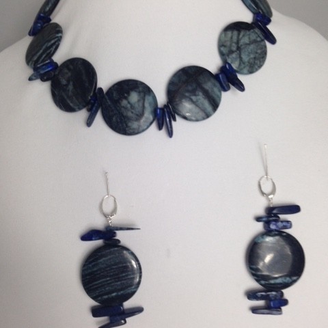 Jasper, Lapis and Sterling Silver Necklace and Earrings Set