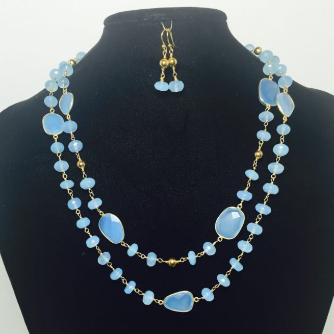 Blue Chalcedony Necklace and Earrings Set