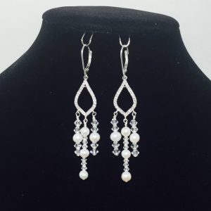 Fresh Water Pearls, Swarovski Crystal and Sterling Silver Earrings