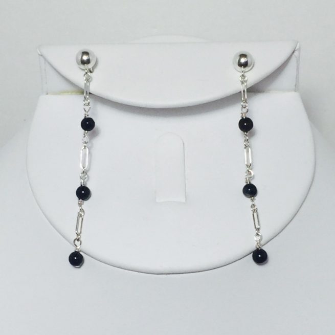 Onyx sterling silver chain earrings